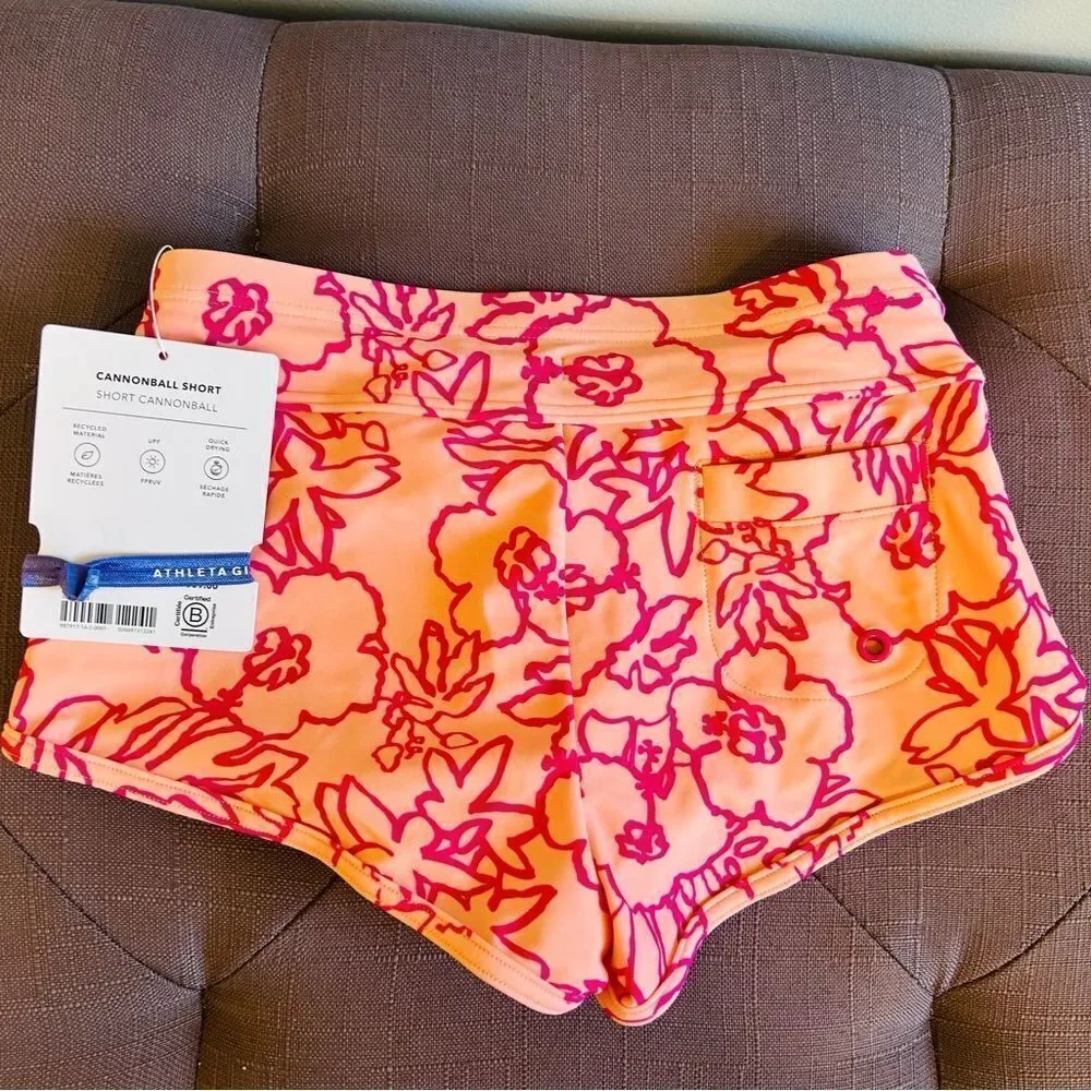 NWT Athleta Girl Cannonball Coral and Pink Floral Swim Shorts!